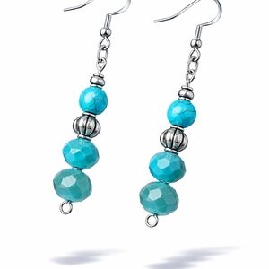 Turquoise Beaded Drop Earrings with Silver accents